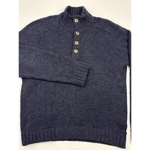Vince Wool Henley Sweater Navy/Gray Donegal Brass Buttons Ribbed Detail EUC